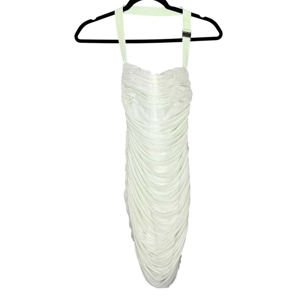 Babaton Mini Dress Size 2 Light Mint Green Ruched Bodycon Halter Cocktail Party
